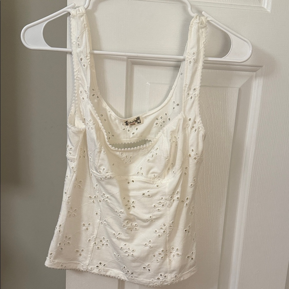 Free People Cream Eyelet Tank Top